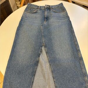 Mango denim skirt medium wash. Split up front.